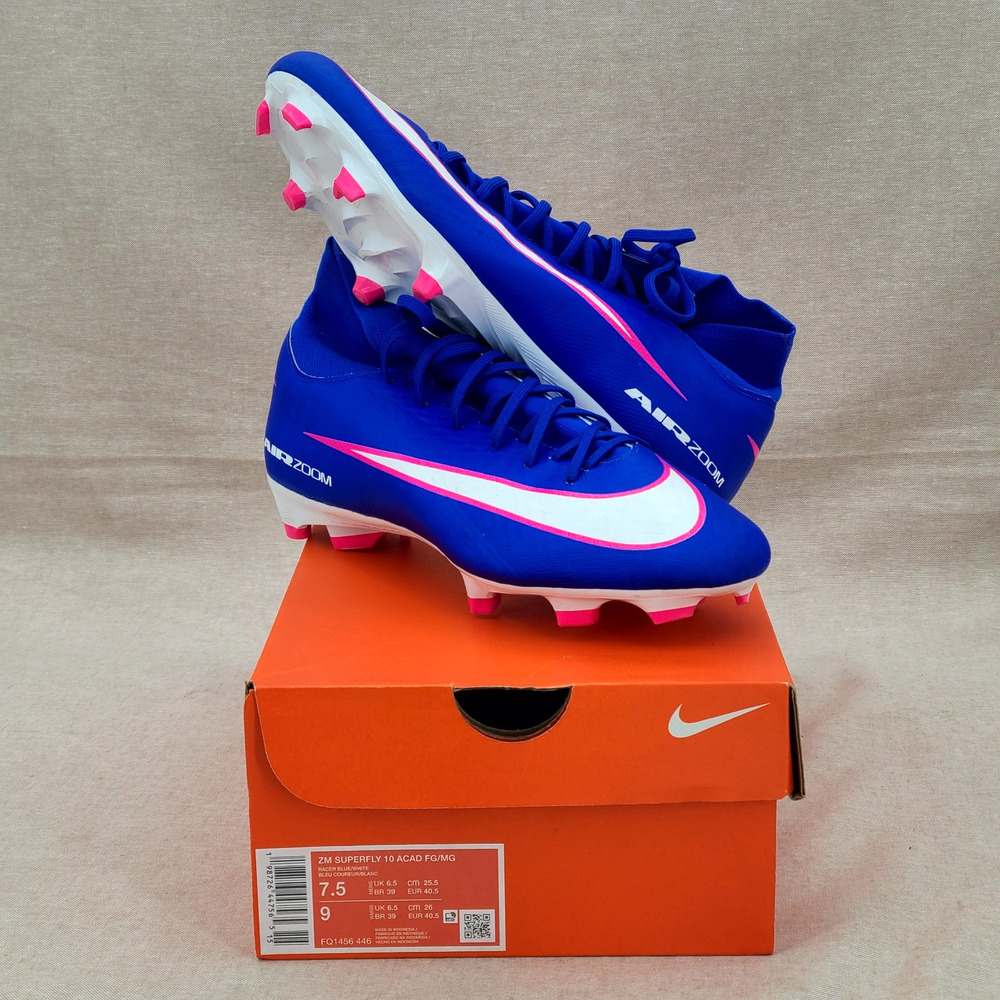 NIB Nike Superfly 10 Academy FG/MG Soccer Football Cleats Racer Blue/White 7.5/9